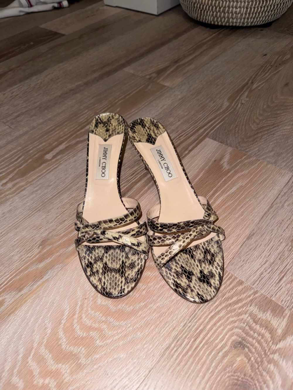 Jimmy Choo Tan Snakeskin Slide Mules